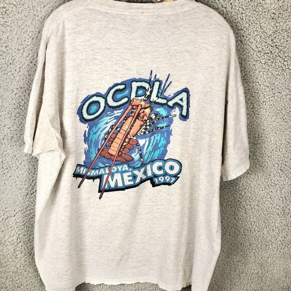 Vintage 90s Mexico Beach Crab Tourist Tee XL Oneita 1997 Graphic Gray Mismaloya - Picture 1 of 6